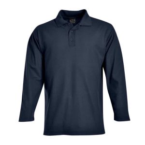 Long Sleeve Pique Knit Polo - Cadet blue