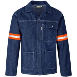 Cast Premium 100% Cotton Denim Jacket – Reflective Arms – Back – Orange Tape