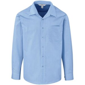 Mens Long Sleeve Micro Check Shirt – Light Blue