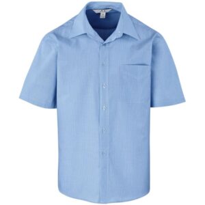 Mens Short Sleeve Micro Check Shirt – Light Blue