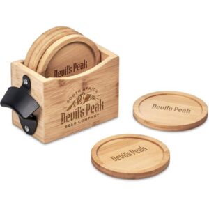 Okiyo Kanpai Bamboo Coaster – Bottle Opener Set