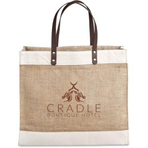 Okiyo Reza Jute & Cotton Tote with Leather Handles - Image 4
