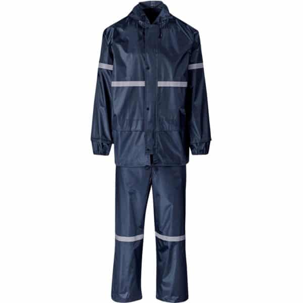 Outdoor Hi-Viz Reflective Polyester/PVC Rainsuit – Navy — Outdoor Hi-Viz Reflective Polyester/PVC Rainsuit – Navy