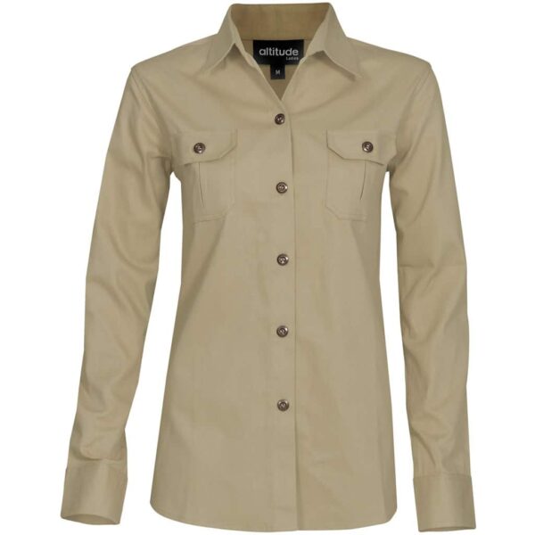 Ladies Long Sleeve Oryx Bush Shirt – Stone — Ladies Long Sleeve Oryx Bush Shirt – Stone