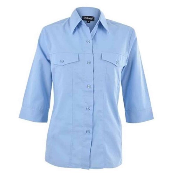 Ladies 3/4 Sleeve Sally Casual Shirt – Sky Blue — Ladies 3/4 Sleeve Sally Casual Shirt – Sky Blue