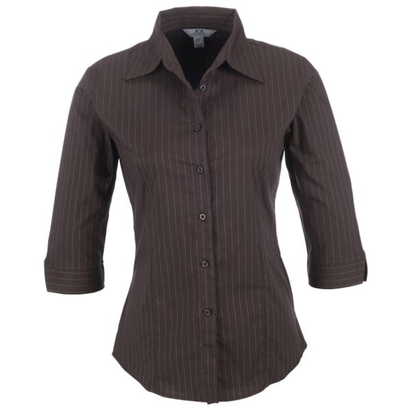 Ladies 3/4 Sleeve Manhattan Striped Shirt – Brown Old — Ladies 3/4 Sleeve Manhattan Striped Shirt – Brown Old