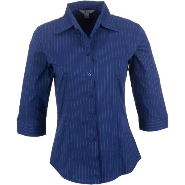 Ladies 3/4 Sleeve Manhattan Striped Shirt – Blue — Ladies 3/4 Sleeve Manhattan Striped Shirt – Blue