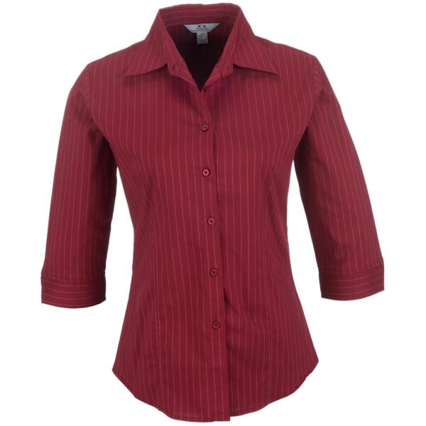 Ladies 3/4 Sleeve Manhattan Striped Shirt – Red — Ladies 3/4 Sleeve Manhattan Striped Shirt – Red