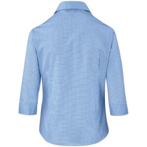 Ladies 3/4 Sleeve Micro Check Shirt - Light Blue - Image 3