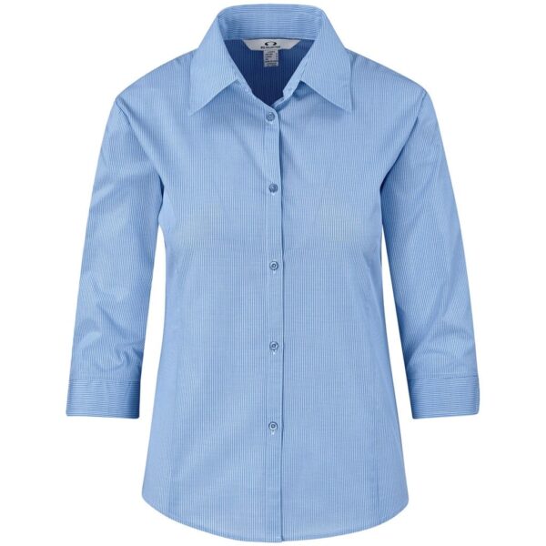 Ladies 3/4 Sleeve Micro Check Shirt – Light Blue — Ladies 3/4 Sleeve Micro Check Shirt – Light Blue