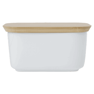 White Basics Butter Dish With Bamboo Lid — White Basics Butter Dish With Bamboo Lid