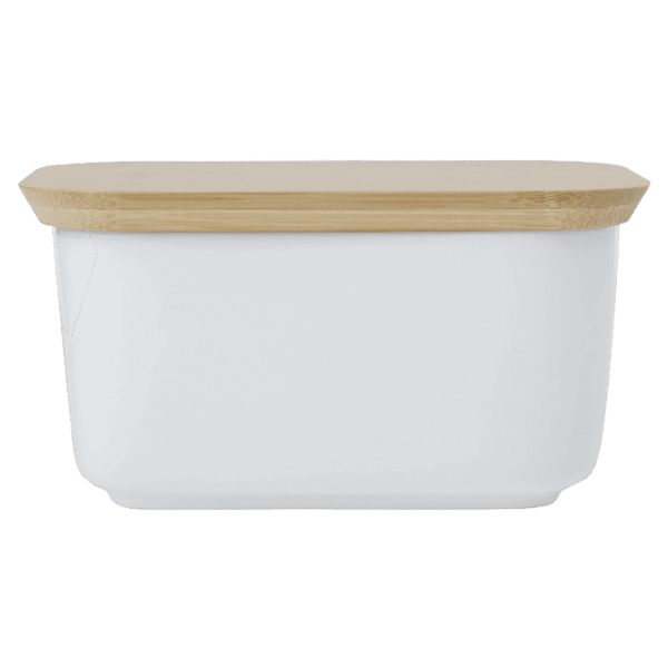 White Basics Butter Dish With Bamboo Lid — White Basics Butter Dish With Bamboo Lid