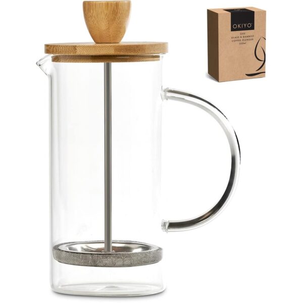 Okiyo Osu Glass & Bamboo Coffee Plunger – 350ml — Okiyo Osu Glass & Bamboo Coffee Plunger – 350ml