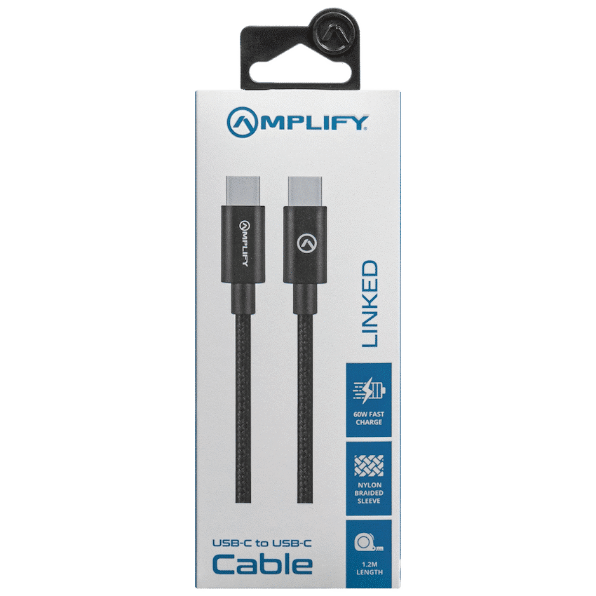 Amplify Linked Series USB-C to Type-C 60W Braided Cable 1.2m - Black - Image 3