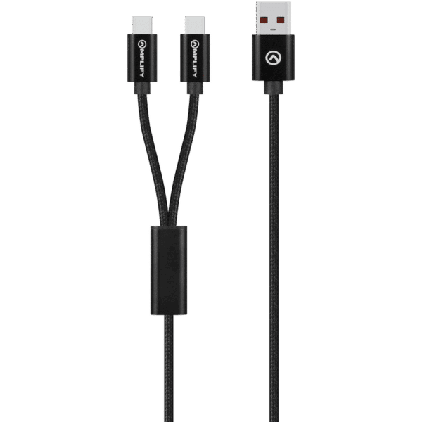 Amplify Linked Series USB to 2 x USB-C Braided Cable 60W 1.2m — Amplify Linked Series USB to 2 x USB-C Braided Cable 60W 1.2m