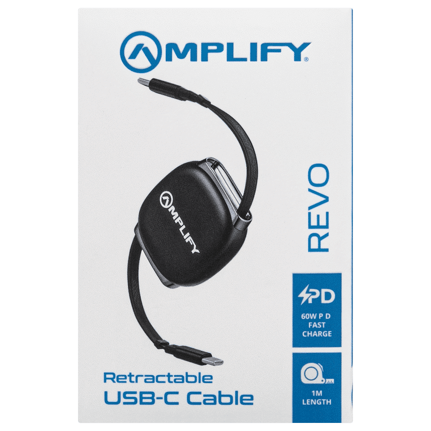 Amplify Revo Series USB C to USB C Retractable Cable Fast Charging Cable - Image 3