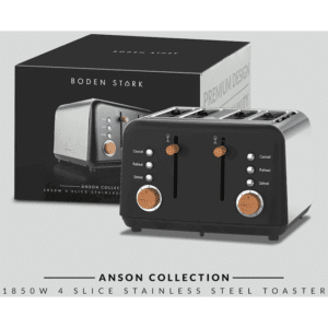 Boden Stark Anson Collection 4-Slice Stainless Steel Toaster - Black - Image 2