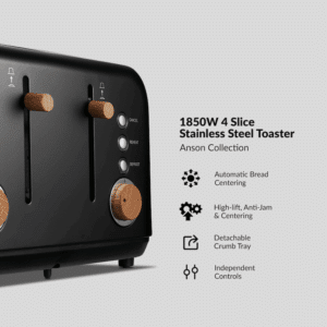 Boden Stark Anson Collection 4-Slice Stainless Steel Toaster - Black - Image 3
