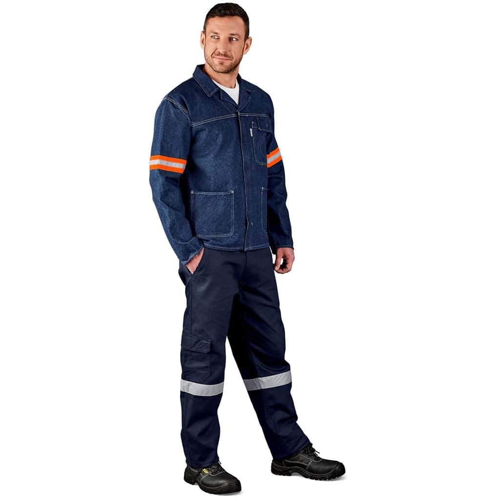 Cast Premium 100% Cotton Denim Jacket - Reflective Arms & Back - Orange Tape - Image 4