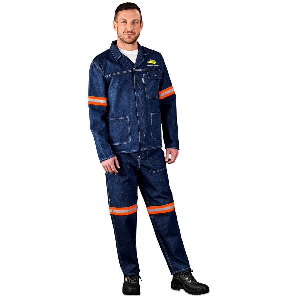 Cast Premium 100% Cotton Denim Jacket - Reflective Arms & Back - Orange Tape - Image 7