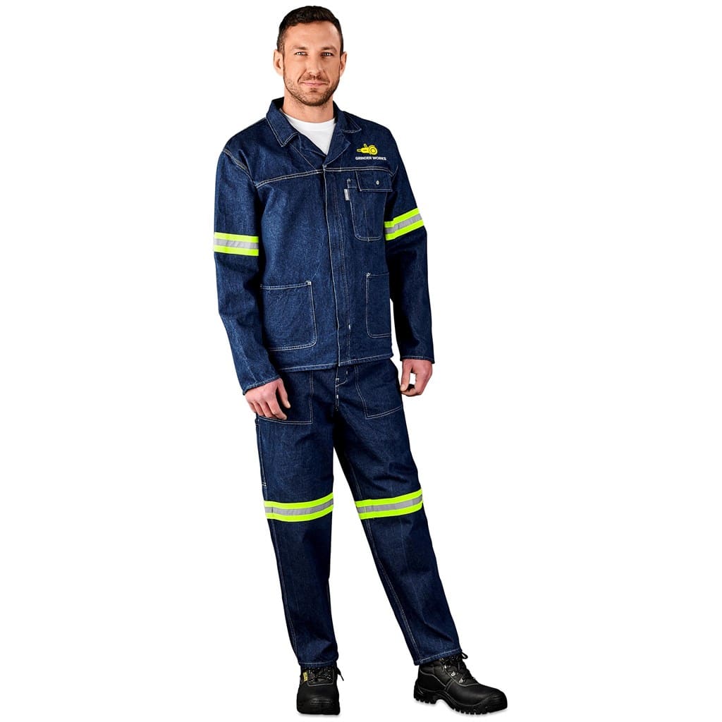 Cast Premium 100% Cotton Denim Jacket - Reflective Arms & Back - Yellow Tape - Image 3
