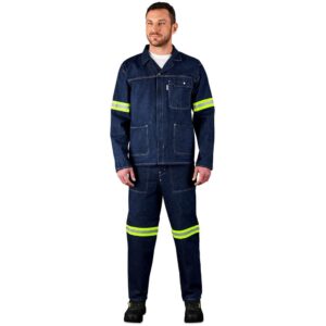 Cast Premium 100% Cotton Denim Jacket – Reflective Arms & Back – Yellow Tape