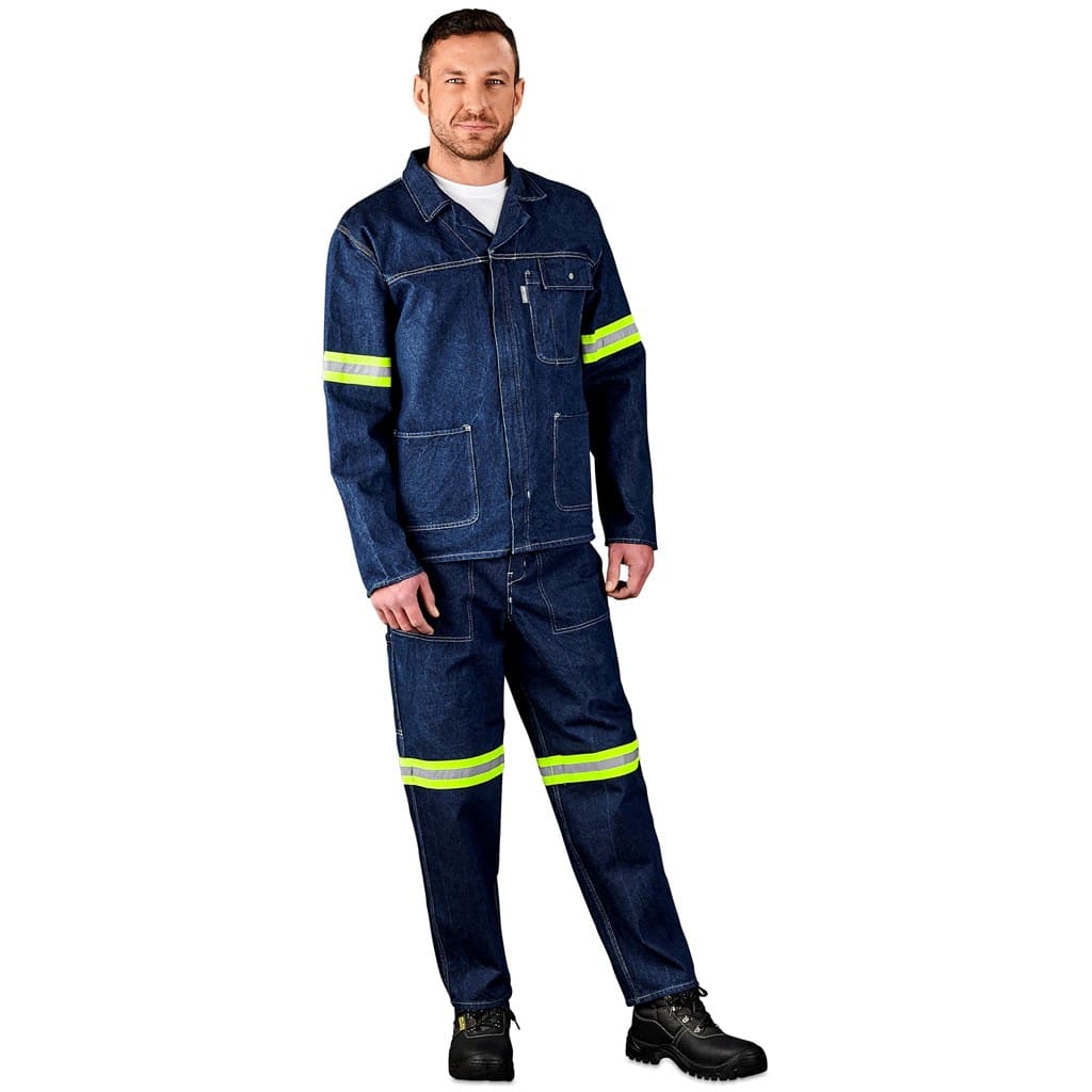 Cast Premium 100% Cotton Denim Jacket - Reflective Arms & Back - Yellow Tape - Image 7