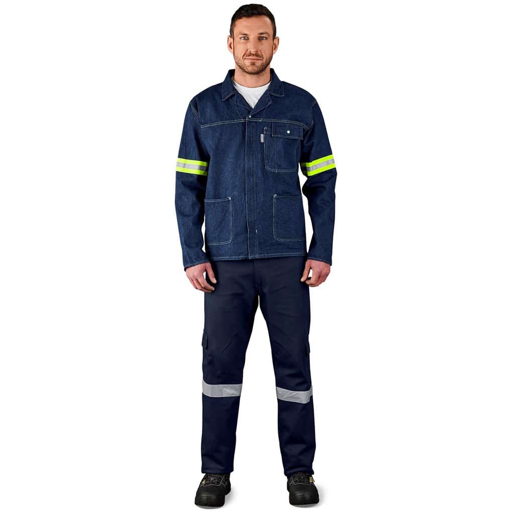 Cast Premium 100% Cotton Denim Jacket - Reflective Arms & Back - Yellow Tape - Image 9
