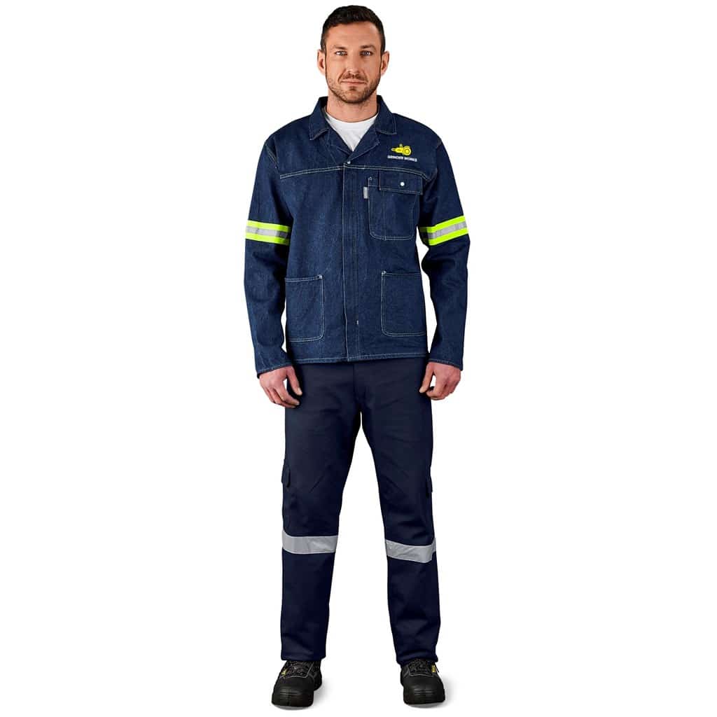 Cast Premium 100% Cotton Denim Jacket - Reflective Arms & Back - Yellow Tape - Image 11