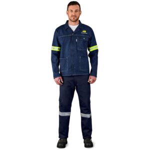 Cast Premium 100% Cotton Denim Jacket – Reflective Arms & Back – Yellow Tape