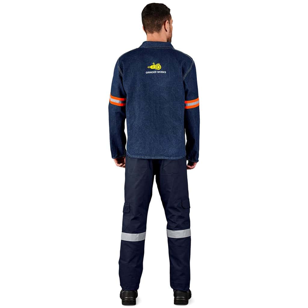 Cast Premium 100% Cotton Denim Jacket - Reflective Arms - Orange Tape - Image 2