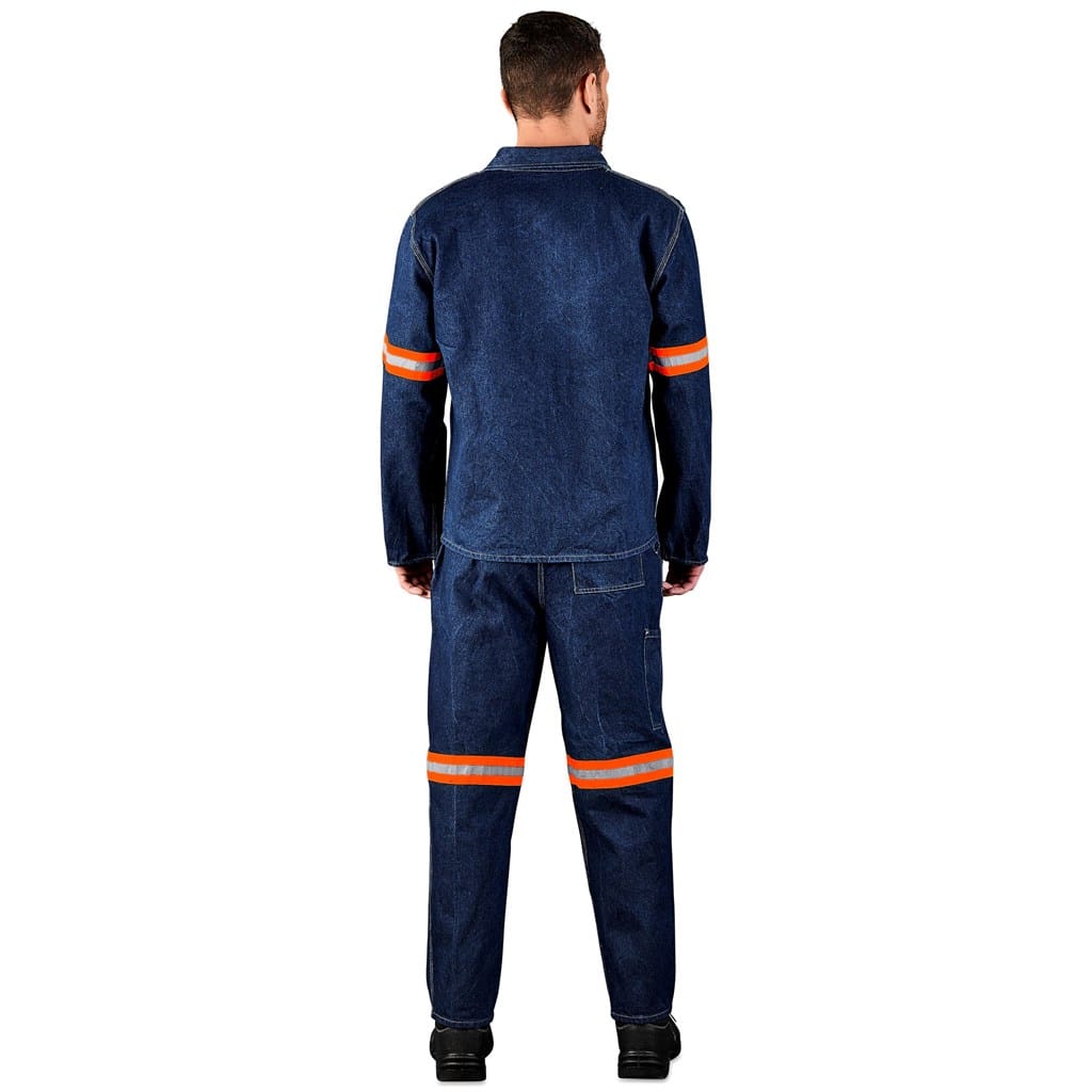 Cast Premium 100% Cotton Denim Jacket - Reflective Arms - Orange Tape - Image 4