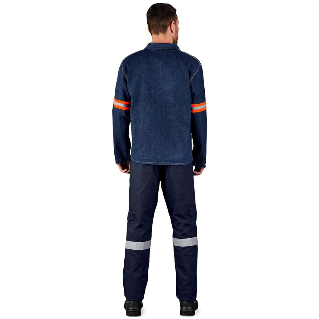 Cast Premium 100% Cotton Denim Jacket - Reflective Arms - Orange Tape - Image 5