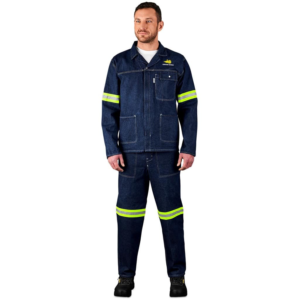 Cast Premium 100% Cotton Denim Jacket - Reflective Arms - Yellow Tape - Image 6