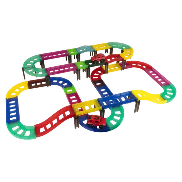 Edu-Matic Mini-Mag Magnetic Tile Tracks with 2 Cars and 93 Pieces — Edu-Matic Mini-Mag Magnetic Tile Tracks with 2 Cars and 93 Pieces