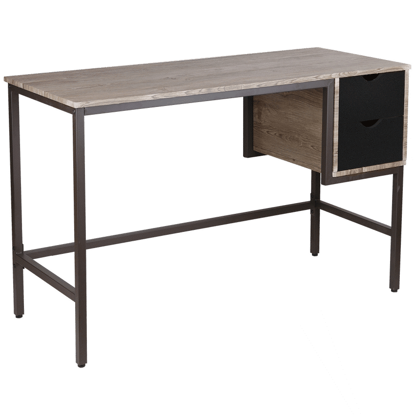 Everfurn Rampart Office Desk with Two Drawers, Powder-Coated Steel, Adjustable Feet