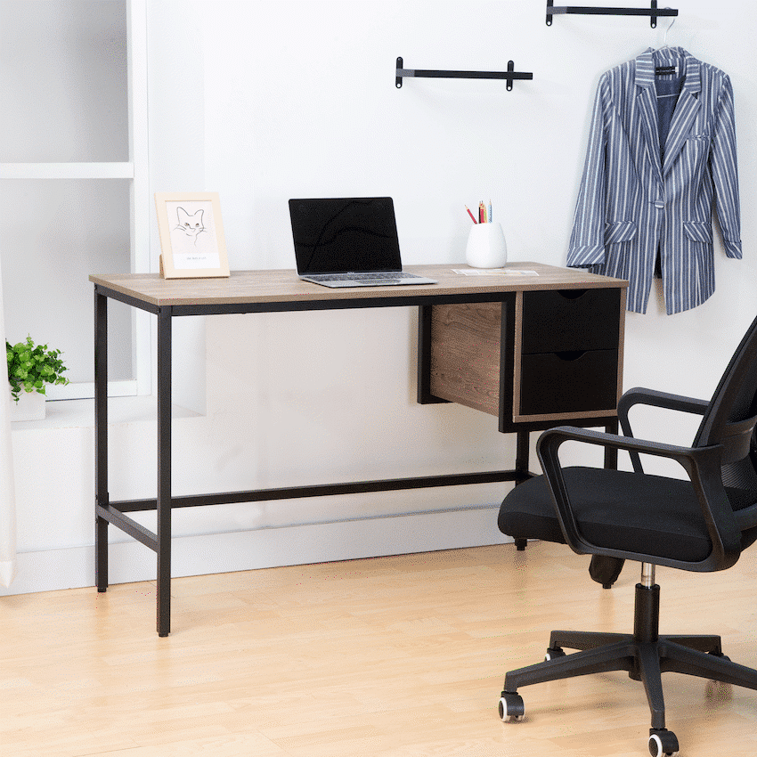 Everfurn Rampart Office Desk with Two Drawers, Powder-Coated Steel, Adjustable Feet - Image 2