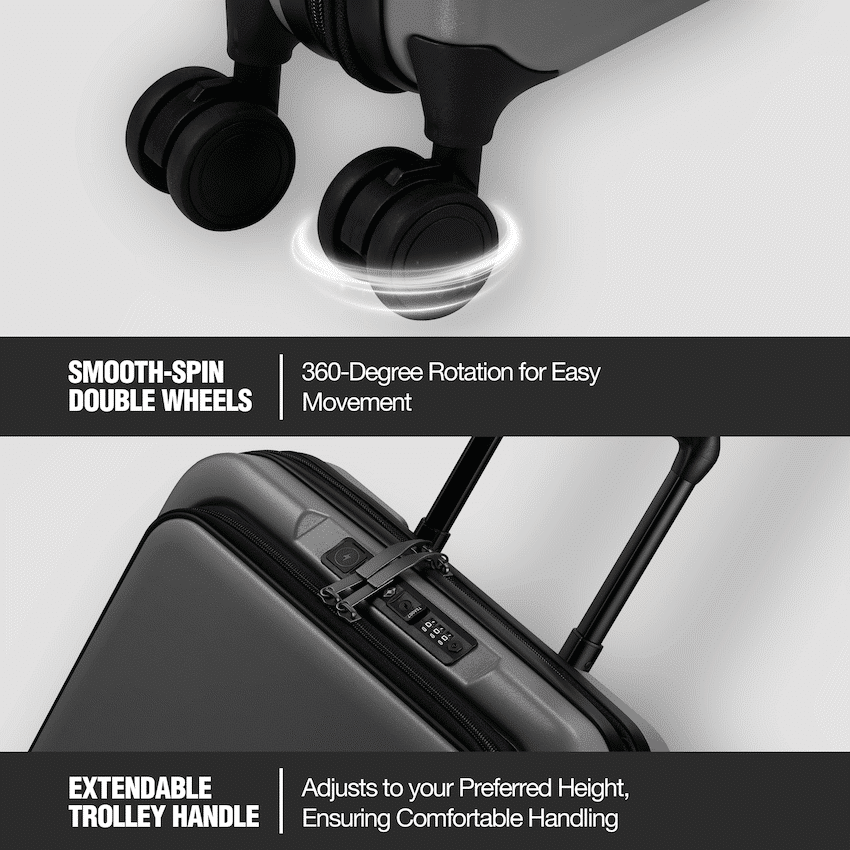 Expandable PP 55cm Carry On Luggage - Dark Grey - Image 2
