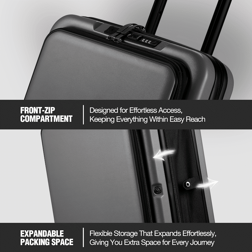 Expandable PP 55cm Carry On Luggage - Dark Grey - Image 4
