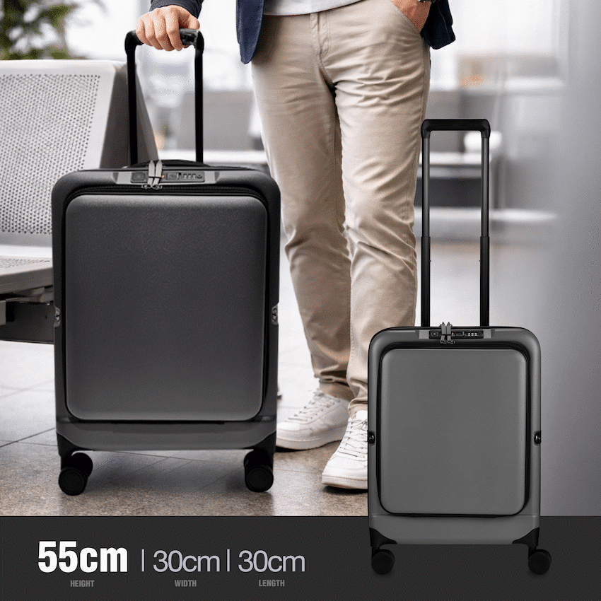 Expandable PP 55cm Carry On Luggage - Dark Grey - Image 8