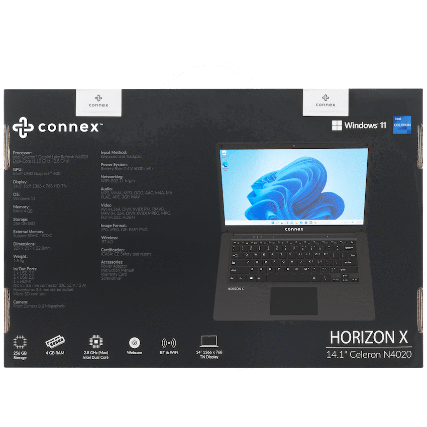 Horizon X Laptop- Connex 14" Celeron N4020 4/256 SSD W11H - BK - Image 14
