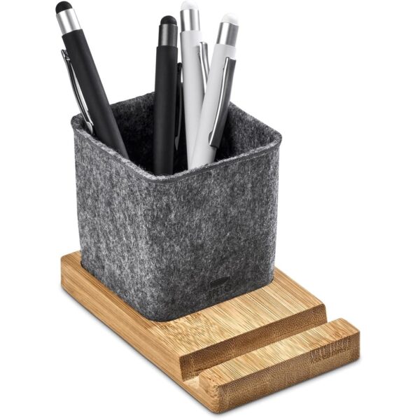 Okiyo Kyadi Recycled PET & Bamboo Desk Caddy Phone Stand — Okiyo Kyadi Recycled PET & Bamboo Desk Caddy Phone Stand