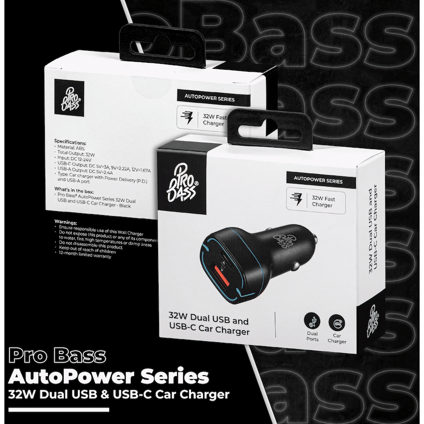 Pro Bass AutoPower Series 32w Dual USB and Type-C Car Charger - Image 6