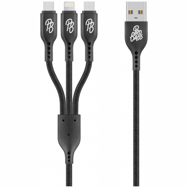 Pro Bass Braided 3-in-1 Charge Cable 1m – Black — Pro Bass Braided 3-in-1 Charge Cable 1m – Black