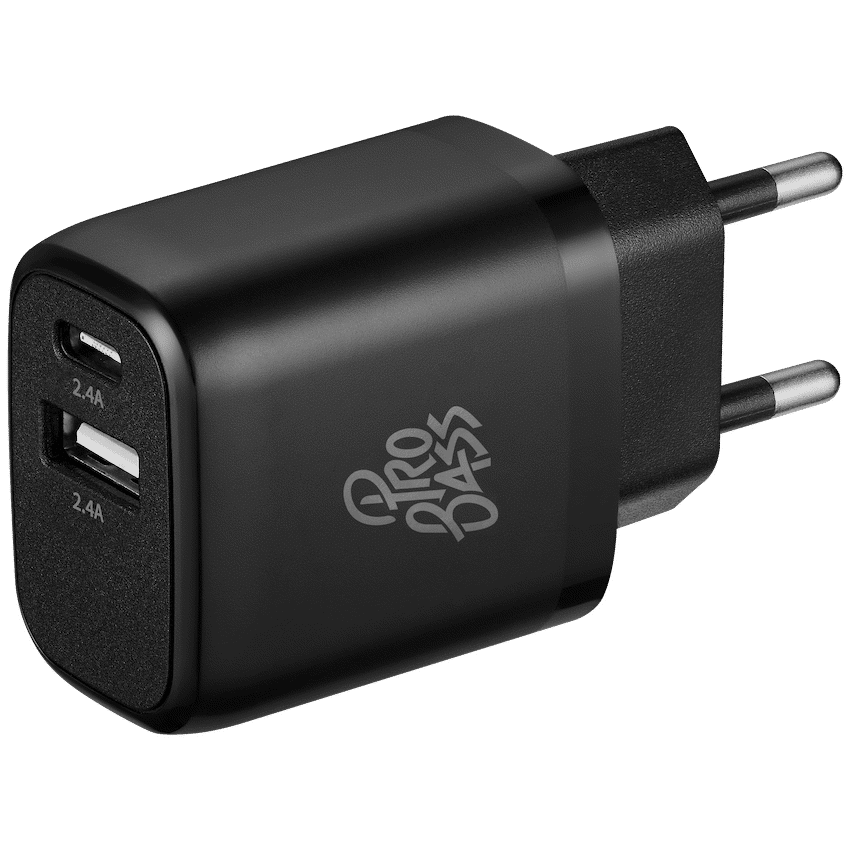 Pro Bass PowerCharge Series 12w Dual USB and Type-C Wall Charger
