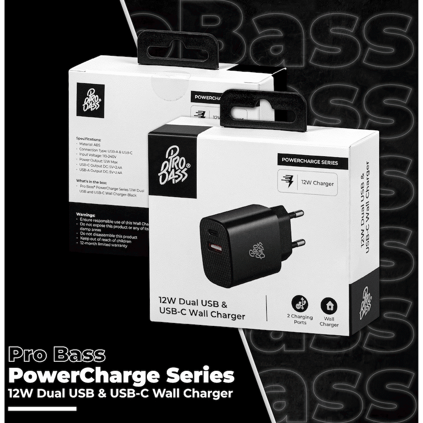 Pro Bass PowerCharge Series 12w Dual USB and Type-C Wall Charger - Image 3