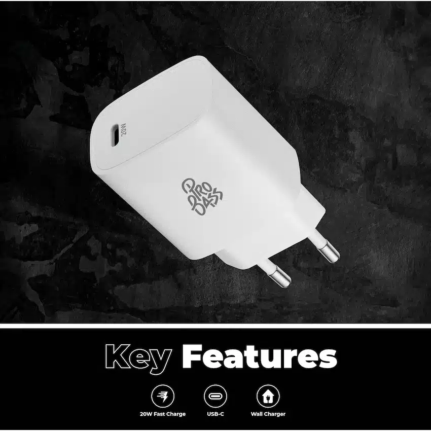 Pro Bass RapidCharge Series 20w Single Type-C Wall Charger - White - Image 5