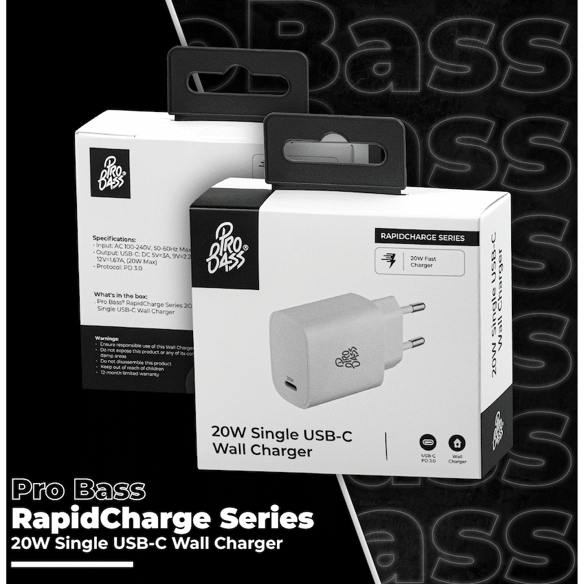 Pro Bass RapidCharge Series 20w Single Type-C Wall Charger - White - Image 7