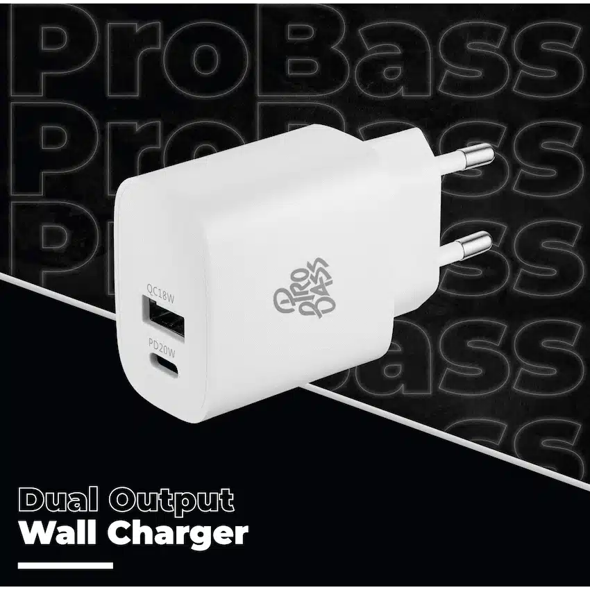 Pro Bass Rapidcharge Series 20w+18w Dual USB and Type-C Wall Charger - Image 3