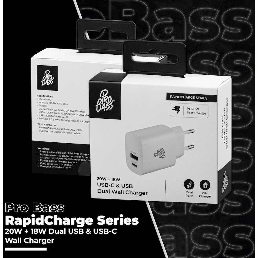 Pro Bass Rapidcharge Series 20w+18w Dual USB and Type-C Wall Charger - Image 6